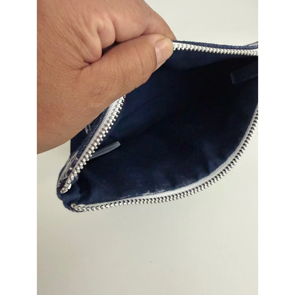 Kiehls Since 1851 Denim Cosmetic Bag Skulls Apothecary Print Travel Pouch‎ Blue